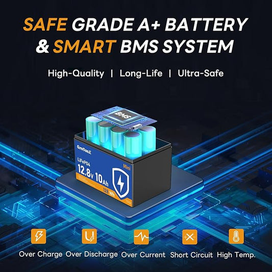 12 Volt Lithium Batteries Group 31 Low-Temp Protection Built-in 100A BMS, Up to 15000 Deep Cycles, 1280Wh Rechargeable Lithium Battery, Perfect for RV, Solar System (12V 10Ah)