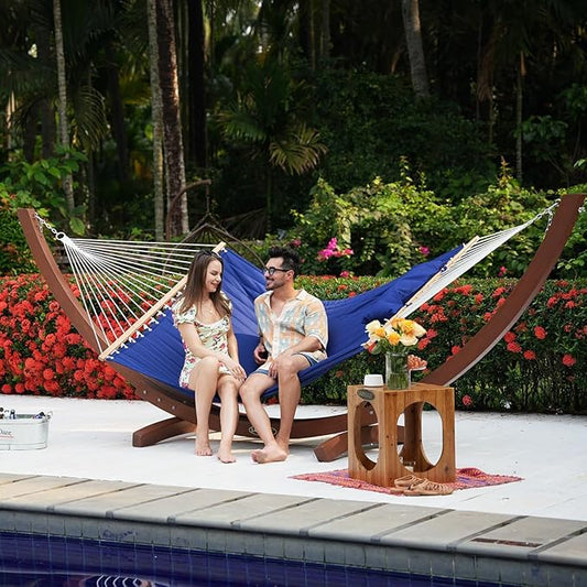 Lazy Daze Hammocks 12 FT Double Quilted Fabric Hammock with Spreader Bar and Detachable Pillow, 450lbs Weight Capacity, Navy Blue