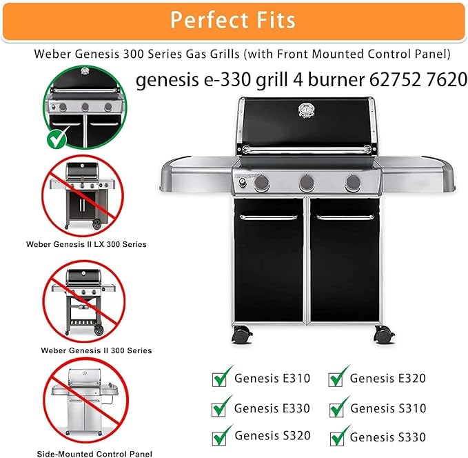 RESTTIME Replacement Parts Kit for Weber Genesis E-330 4-Burner Grill – Porcelain Enamel Flavorizer Bars & Heat Deflectors (62752/65505) – Compatible with 2011-2016 Genesis 300 Series