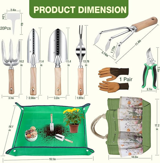 Gardening Tools Set for Women 29Pcs Heavy Duty Garden Hand Tools Set with Floral Tote Bag Rust-Proof Garden Tool Kit Supplies Gardening Esssential Gifts for Women Men