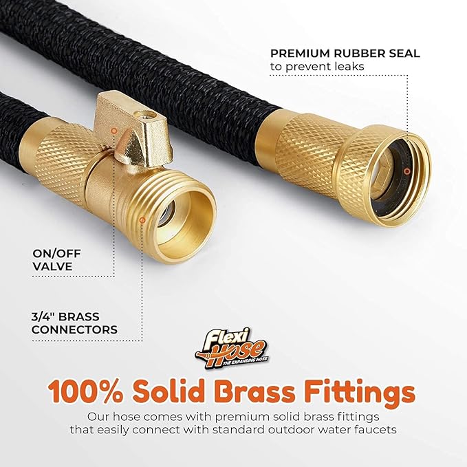 Flexi Hose Expandable Garden Hose with 8 Function Nozzle, 150FT - Lightweight Retractable Garden Hose, Water Hose - No-Kink Flexibility, 3/4 Inch Solid Brass Fittings and Double Latex Core