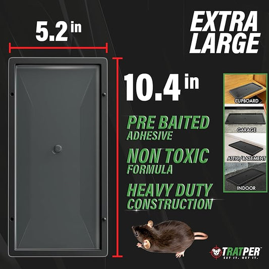TRATPER Glue Traps for Mice,Rat,Mouse,Snake,Lizard,Insect. 6 Pack. Extra Strength,Pre-Baited Adhesive.Heavy Duty Plastic Tray.Non-Toxic,Chemical-Free Pest Control for Home. 6Pack