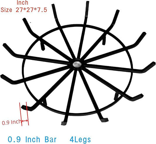 Fire Pit Grate with Poke Wrought Iron Fire Pit Round Spider Wagon Wheel Firewood Heavy Duty 0.9in Bar Fireplace Stove Burning Rack Holder 4Legs r (27 Inch)
