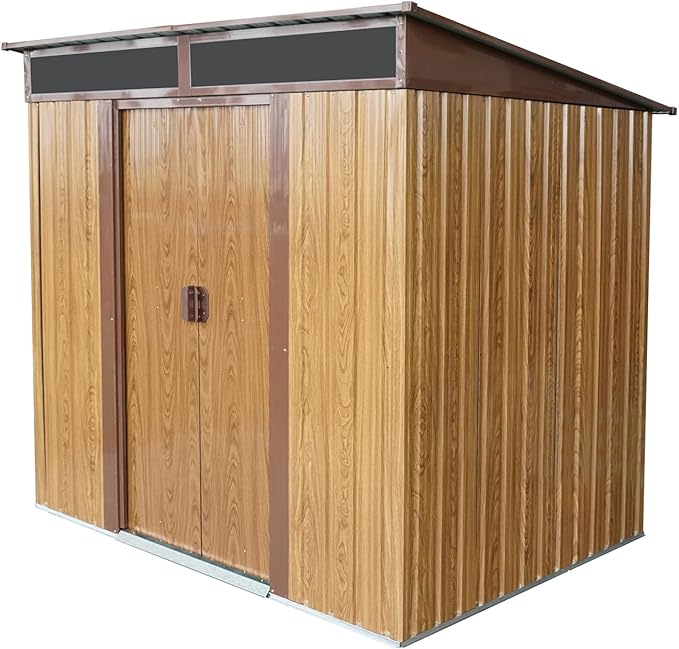 6X5 FT Outdoor Storage Shed, Waterproof Metal Garden Sheds with Lockable Door, Steel Tool Storage Buildings Shed & Outdoor Storage House for Garden, Backyard, Patio, Lawn, Trash Cans(Coffee)