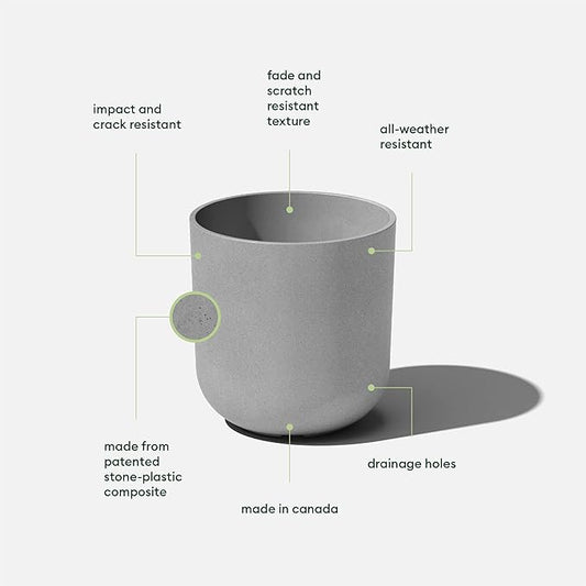 Veradek Round Lima Plastic Planter Pots for Indoor/Outdoor Garden Use, Gray, Suitable for Small to Large Succulent Plants, Flowers, Modern Interior Plants