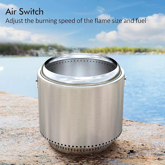 27" Smokeless Fire Pit,Portable Stainless Steel Firepit for Camping, Backyard, Beach,360° Airflow Wood Burning Outdoor Fireplace with Stand & Removable Ash Pan