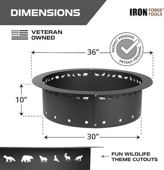 Iron Forge Tools Fire Pit Ring 36 Inch Outer/30 Inch Inner - Outdoor Heavy Duty Metal Round Smokeless Permanent Fire Ring Insert Liner (36x30x10)