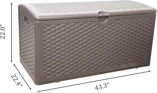 Upgrade 82 Upgrade Gallon Waterproof Large Resin Deck Box Indoor/Outdoor Lockable Storage Container and Seating for Garden, Pool, and Patio (82 Pro Gallon, Brown)