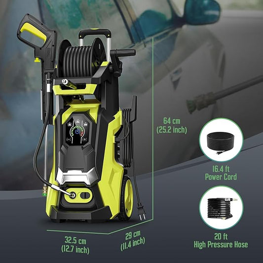 Pressure Washe Touch Screen Adjustable Pressure Power Washer with 4 Quick Connect Nozzles,Inlet Hose & Filter, Foam Cannon for Cars/Fences/Driveways Cleaning