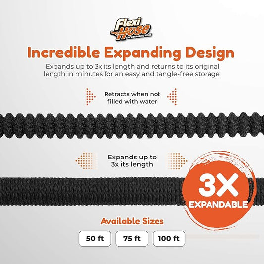 Flexi Hose Lightweight Expandable Garden Hose, 25FT -Retractable Garden Hose, Water Hose - No-Kink Flexibility, 3/4 Inch Solid Brass Fittings and Double Latex Core
