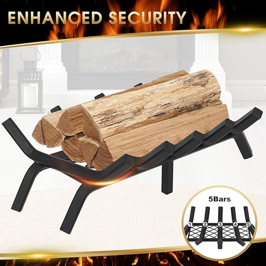 G GOOD GAIN Fireplace Grate with Ember Retainer, 20" Heavy Duty Steel Indoor, Chimney Hearth Wood Stove Burning Rack Holder,1/2 Bar Fire Place Asseccories for Outdoor, Fire Pits, Camping.