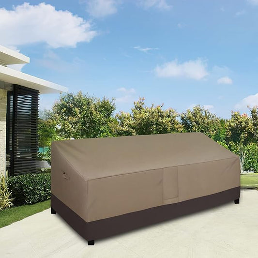 Easy-Going Waterproof Outdoor Couch Cover, Heavy Duty 4-Seater Patio Sofa Cover, Winchdproof Outdoor Furniture Cover with Air Vent (104Wx32.5Dx33H inch,Camel/Dark Brown