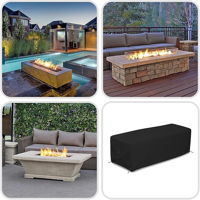 Covers & all Outdoor Rectangular Fire Pit Cover, Rectangle Heavy Duty18 Oz Waterproof UV & Weather Resistant, for Patio Lawn Garden Outside, Air Vents & Drawstrings (38"L x 28"W x 17"H, Black)