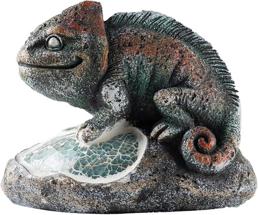 Rezpuao Solar Chameleon Garden Statues Outdoor Decor Resin Chameleon Figurine with Solar Light for Patio,Balcony,Yard,Lawn Ornament,Perfect Garden Gift