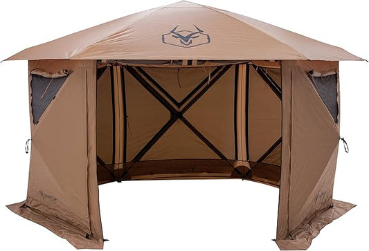 Gazelle Tents™ G6 Cool Top 6-Sided Portable Gazebo, Easy Pop-Up Hub Screen Tent, Waterproof, UV Resistant, 8-Person & Table, Badlands Brown, 91” x 139” x 123”, GG620BR