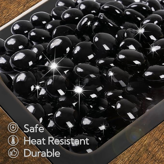 GASPRO 10 lbs Fire Pit Glass for Propane Fire Pit, 3/4 Inch Fire Glass Beads for Fireplace Fire Pit Table, Glass Rocks for Landscaping - Black