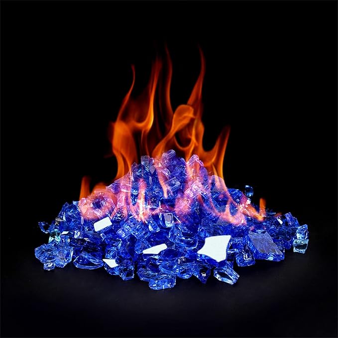 Onlyfire 10 pounds Fire Glass for Propane Fire Pit and Gas Fireplace, 1/2-Inch Reflective Firepit Glass Rocks for Fire Pit Table and Fire Bowl, Cobalt Blue