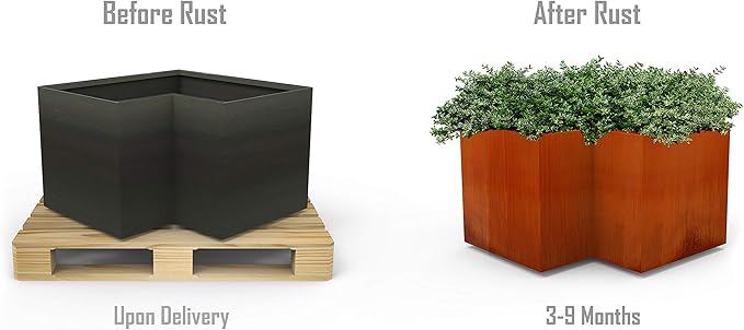 PLANTERCRAFT Customize Your Corner Corten Steel Planter Outdoor Garden Pot Heavy Duty | Made in USA | Fully Assembled | Commercial Residential