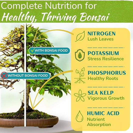 Bonsai Tree Food | Premium, Gentle Liquid Fertilizer for Healthy Growth, Strong Stems and Beautiful Blooms | 3-3-3 Balanced NPK Concentrate | Made in USA | 8 oz (240 ml)