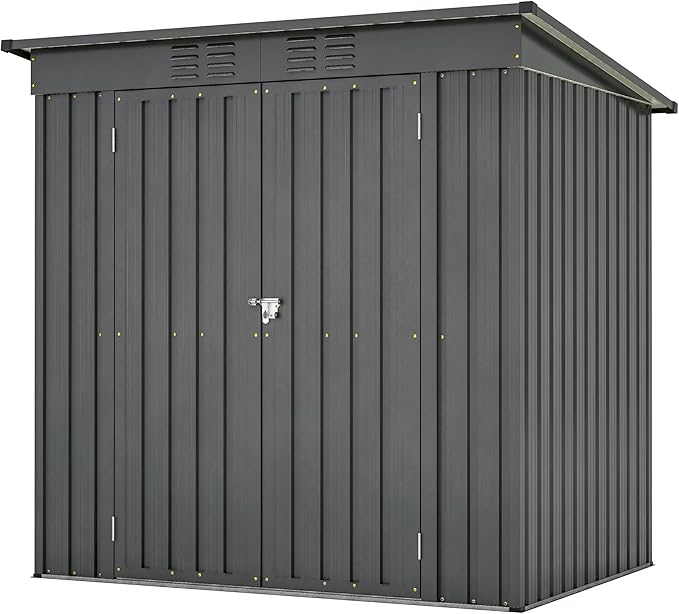 6x4 FT Outdoor Storage Shed, Metal Garden Shed with Frame Floor, Outside Tool Shed with Lockable Hinged Doors, Waterproof Storage Building with Sloped Roof for Backyard, Patio, Lawn, Black