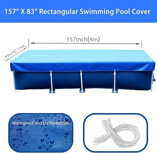 157 x 83 in Rectangle Pool Cover, 13x7 Rectangular Frame Swimming, 13 Foot Pool Cover, Durable PE Tarpaulin Dust Proof Rain Proof Garden Outdoor Above Ground Square Pools Cover (157''x83'')