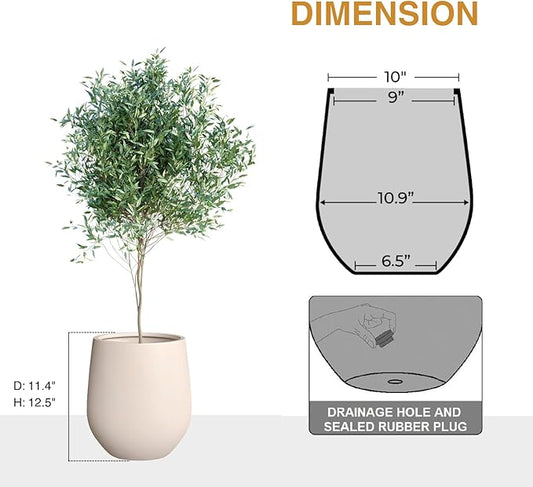 12.5"H x 11.4"D Corso Fiberstone Round Tapered Planter, Christmas Tree Planter, Smooth Finishes, Weather Resistant for Indoor & Outdoor Use, 2 Extra Coco Mats (Kilim Beige, 9" Pot Opening)