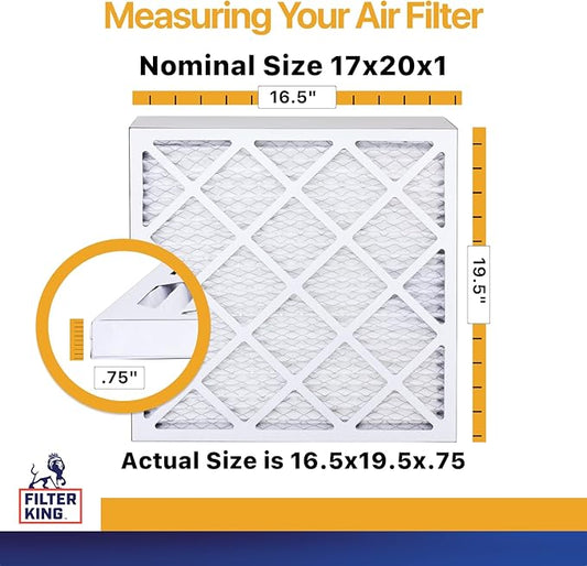 Filter King 17x20x1 Air Filter | 4-PACK | MERV 13 HVAC Pleated A/C Furnace Filters | MADE IN USA | Actual Size: 16.5 x 19.5 x .75"