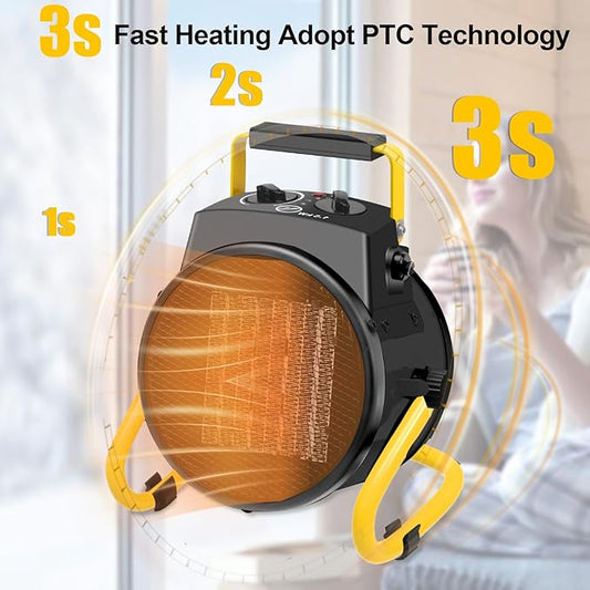 1500W Portable Garage Heater, Electric Outdoor Heater with Fast Heating & Overheat Protection, Patio and Greenhouse Space Heater for Indoor or Outdoor Use(Yellow)