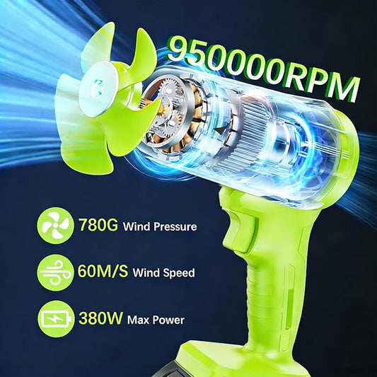 Leaf Blower Cordless with Battery and Charger,21V Electric Handheld Leaf Blower, 950000RPM Powerful Fan with Adjustable Speed, Lightweight Blower for Patio, Lawn, Blowing Leaves and Snow(Green)