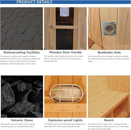 ZONEMEL Indoor and Outdoor Barrel Sauna Room with Asphalt Shingle Roof, Canadian Red Cedar Wood Steam Sauna with 6KW Certified TOULE Heater, Tempered Glass (Cedar, 6 Person)