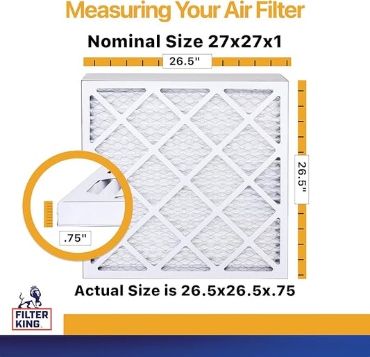 Filter King 27x27x1 Air Filter | 4-PACK | MERV 13 HVAC Pleated A/C Furnace Filters | MADE IN USA | Actual Size: 26.5 x 26.5 x .75"