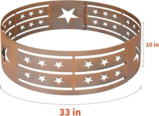 Fire Pit Ring 33in Steel Fire Ring Heavy Duty Carbon Steel Liner, Outdoor Cooking Camping Steel Fire Ring Combo Insert DIY Campfire Liner