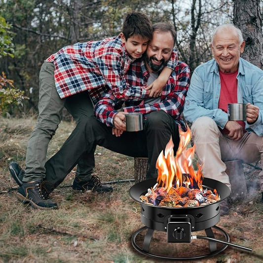 Giantex Portable Propane Fire Pit, 19" Outdoor Firepit, 58,000BTU Fire Bowl w/Cover & Carry Kit,Lava Rock Stone & Tank Stabilizer Ring, Gas Fire Pit for Outside Camping,Patio, Backyard, Black