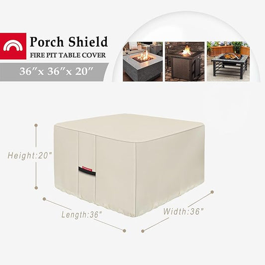 Porch Shield Fire Pit Cover - Waterproof 600D Heavy Duty Fade Resistant Square Patio Fire Pit Table Cover Beige - 36 x 36 inch