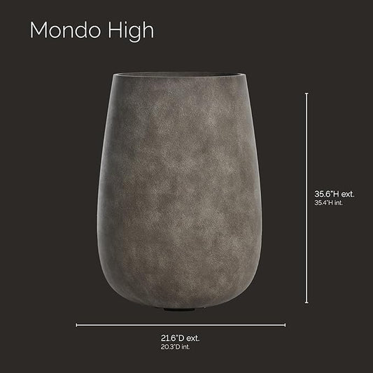 Mondo High Tall Planter – River Stone Finish – Fiberglass Indoor/Outdoor and Weather-Resistant Round Planter (21.6" D x 35.6" H Exterior, 20.3" D x 35.4" H Interior)