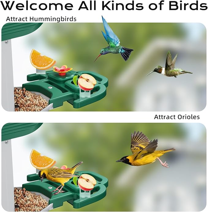 Bird Feeder with Camera, Solar Powered Outdoor Birdhouse, 2K HD AI Smart Identify Birds Species, Instant Motion Detection & Alerts, Capture BirdVideo, Gifts for Mom Dad and Bird-Lovers(Green)