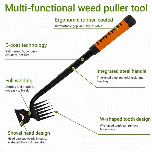 Weed Puller Tool-3-Piece Weed Pulling Tools, Manganese Steel 6-Teeth Multi-Purpose Gardening Manual Weeding Tools for Yard and Garden(HT3077B)