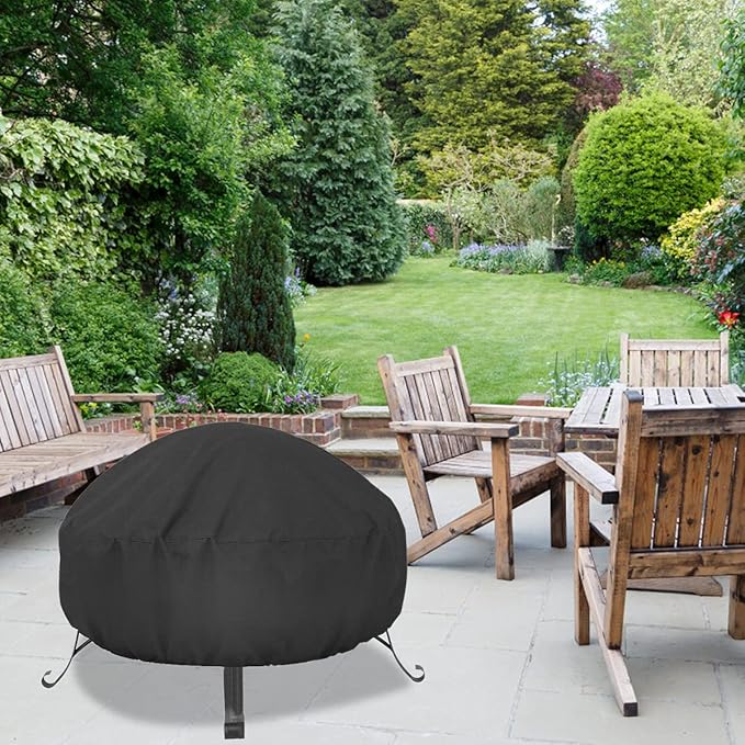 LBTING Fire Pit Cover, 22 inch Cover for 18-22 inch Round Firepit, Waterproof Windproof Dustproof UV-Resistant Heavy Duty Cover for Outdoor Patio Firepit Table - Black
