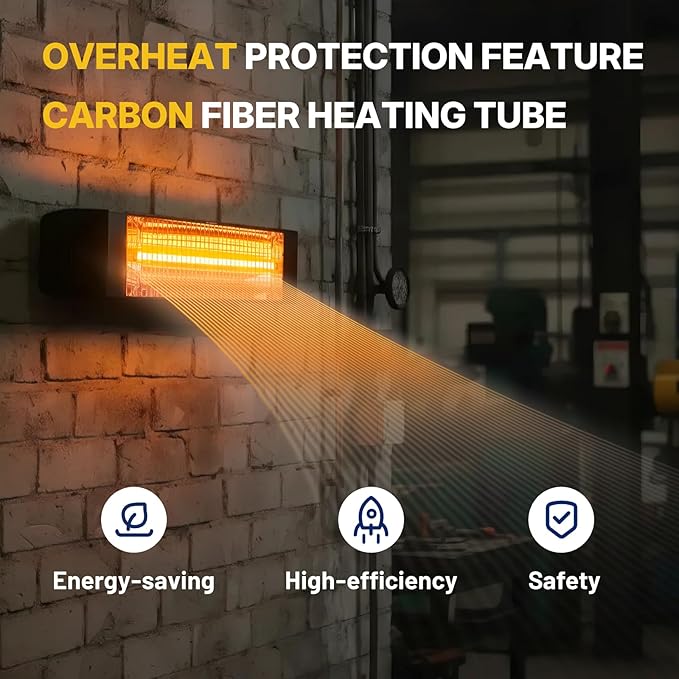 Electric Outdoor Heater 1500W - Patio Heater for Outdoor Use, Silent & Targeted Heating - Smart Control with 24H Timer, IP65 Waterproof - Ideal for Garage, Patio, and Indoor Use