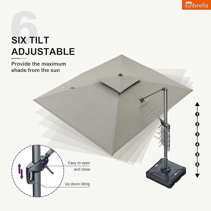 PURPLE LEAF 9' X 12' Sunbrella Cantilever Umbrella Outdoor Double Top Deluxe Rectangle Patio Offset Hanging Umbrella Outdoor for Garden Pool Backyard Cast Ash