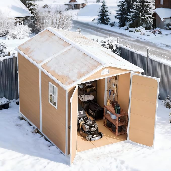 6x8 FT Plastic Resin Shed with Floor, All-Weather Storage Sheds Outdoor with Floor and Window Easy to Install, Large Plastic Sheds & Outdoor Storage for Garden & Backyard, Bright Yellow