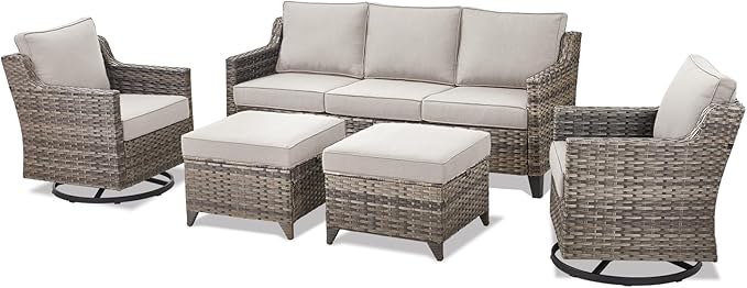 Outdoor Patio Furniture Set-5 Pieces All-Weather Wicker Outdoor Furniture with Swivel Patio Chairs Outdoor Patio Conversation Sets for Garden Porch Deck Grey/Beige
