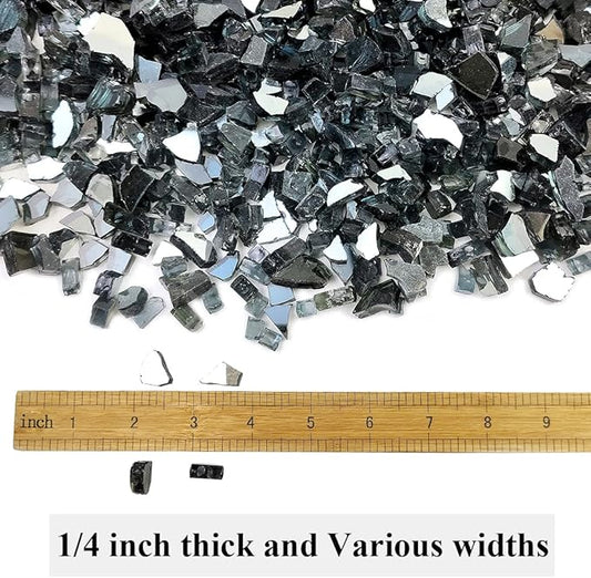 Fire Glass for Propane Fire Pit, 1/4 Inch High Reflective Fireplace Glass Rocks for Fire Pit Table, 20 lbs Fire Pit Glass Rocks for Outdoor Fire Table and Landscaping, Black Reflective