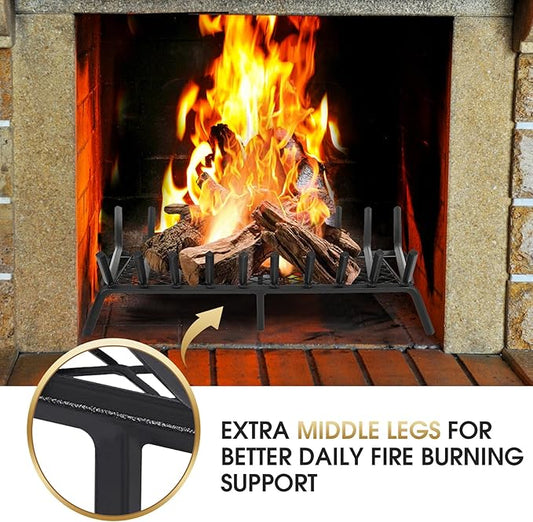 G GOOD GAIN Fireplace Grate with Ember Retainer, 32in Heavy Duty Steel Indoor, Chimney Hearth Wood Stove Burning Rack Holder,1/2 Bar Fire Place Asseccories for Outdoor, Fire Pits, Camping.