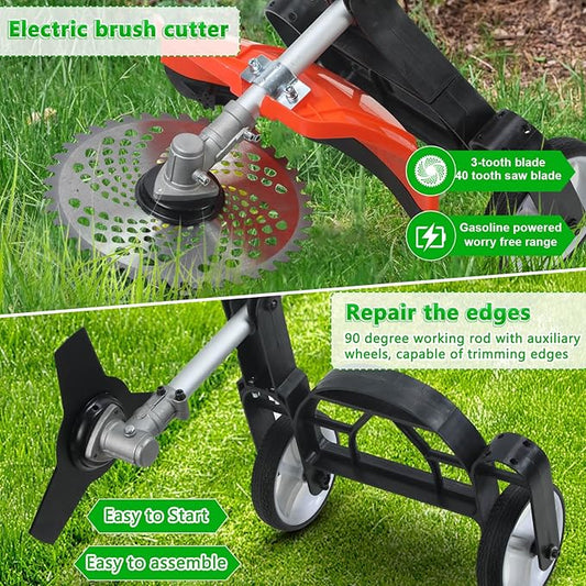 2025 New 8-in-1 Multi-Functional Trimming Tool, 52CC 2-Cycle Gas Powered Weed Eater, String Trimmer, Hedge Trimmer, Edger, Brush Cutter, Pole Chainsaw Pruner with Extension Pole (Orange-8 in 1)