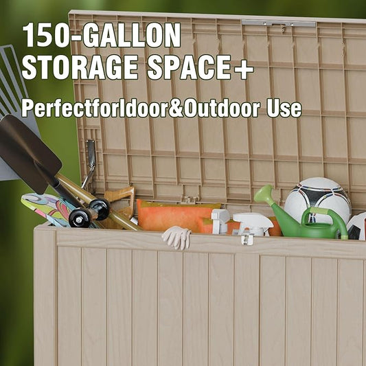 180GAL Brown Versatile Outdoor Deck Box - Waterproof, SGS - Tested UV Protection, Suitable for Various Storage Needs from Pool Accessories to Gardening Supplies