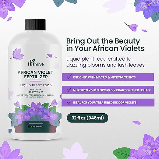32oz African Violet Fertilizer for African Violets Live Plants - Makes 48 Gallons of Indoor Plant Food for Houseplants, Balanced Macro & Micronutrients Formula for Vibrant Blooms & Lush Foliage