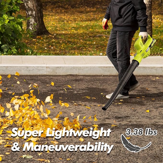 Leaf Blower Cordless - 21V Powerful Electric Leaf Blower with 2 Batteries and Charger, 2 Speed Modes, 2.0Ah Lightweight Battery Powered Leaf Blowers for Lawn Care, Patio, Dust, Blowing Leaves
