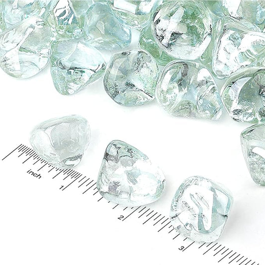onlyfire 10-Pounds Fire Glass Diamonds for Propane Fire Pit, 1 Inch Reflective Firepit Glass Rocks Stones for Gas Fireplace and Fire Pit Table, Crystal Ice