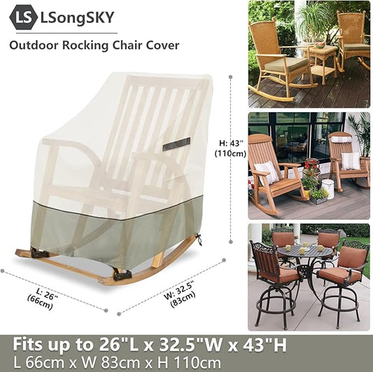 Outdoor Rocking Chair Cover 2 Pack, 100% Waterproof Heavy Duty Chair Covers, Patio Rocking Chair Covers for Outdoor Furniture, 26" W x 32.5" D x 43" H inches, White & Grayish Green
